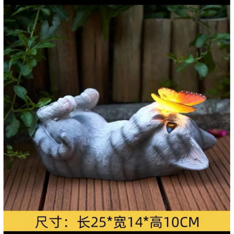 可爱猫咪蝴蝶太阳能灯摆件