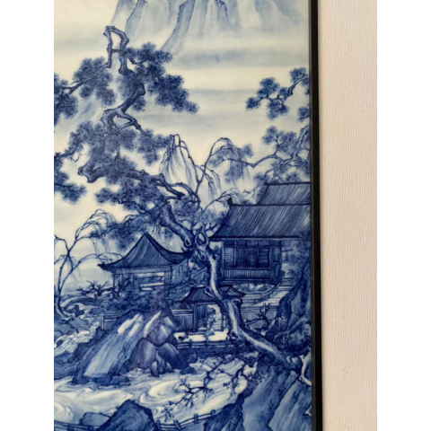 寻梅仿友图  纯手绘青花瓷板画  艺术家作品