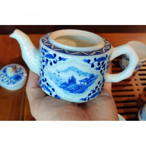 开堂山水 青花玲珑 纯手绘茶具