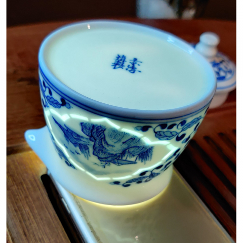 开堂山水 青花玲珑 纯手绘茶具