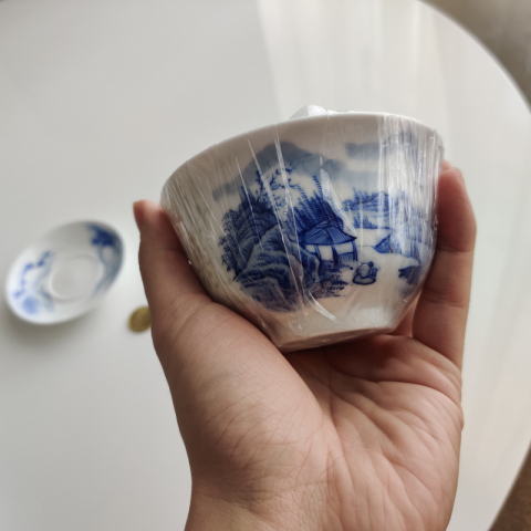 山清水秀 青花玲珑 纯手绘茶具