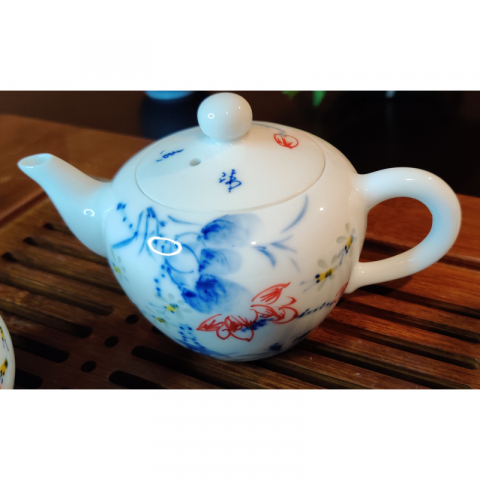 小蜜蜂 青花玲珑 纯手绘茶具