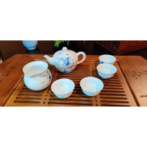 小蜜蜂 青花玲珑 纯手绘茶具