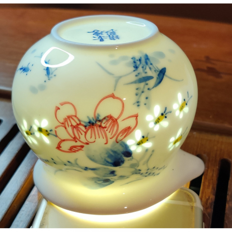 小蜜蜂 青花玲珑 纯手绘茶具