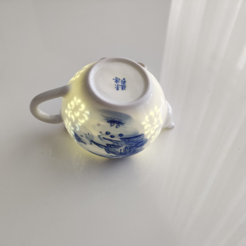 新品山水 青花玲珑 纯手绘茶具