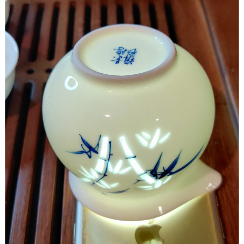 竹报平安 青花玲珑 纯手绘茶具